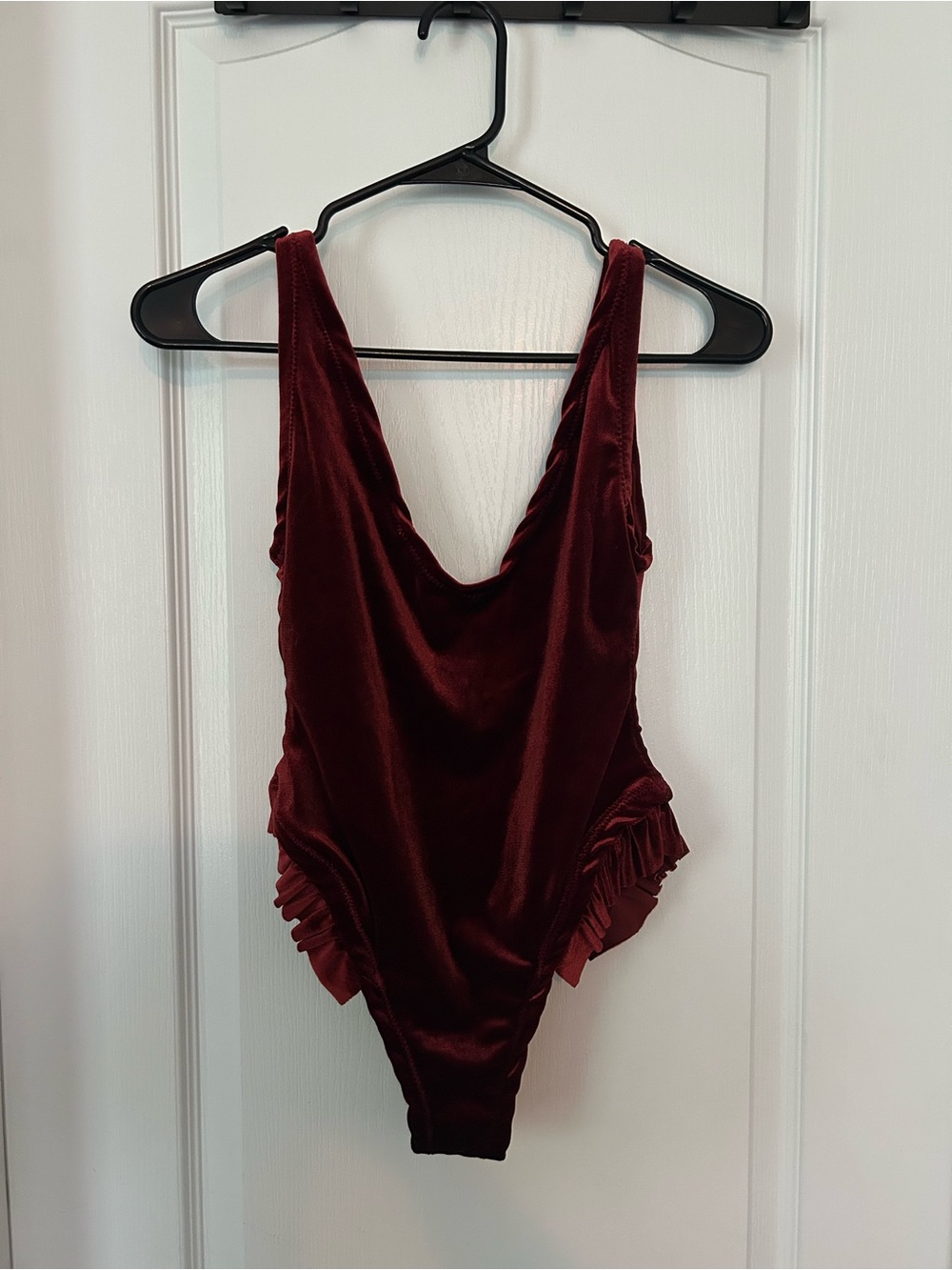 Women’s Velvet Ruffle Swimsuit  - Burgundy